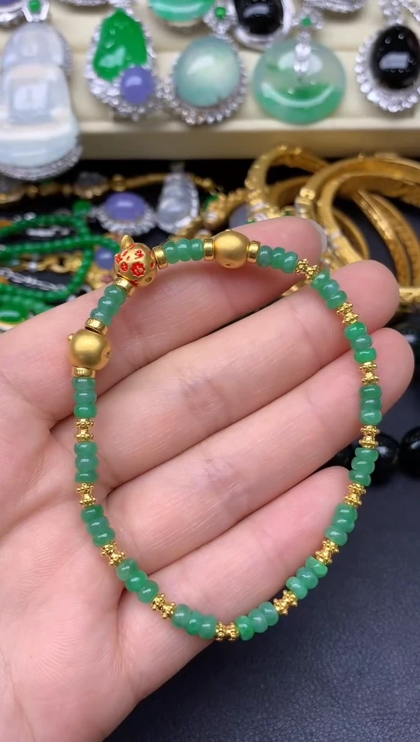 足金镶嵌手串翡翠311-雪姐翡翠天天见