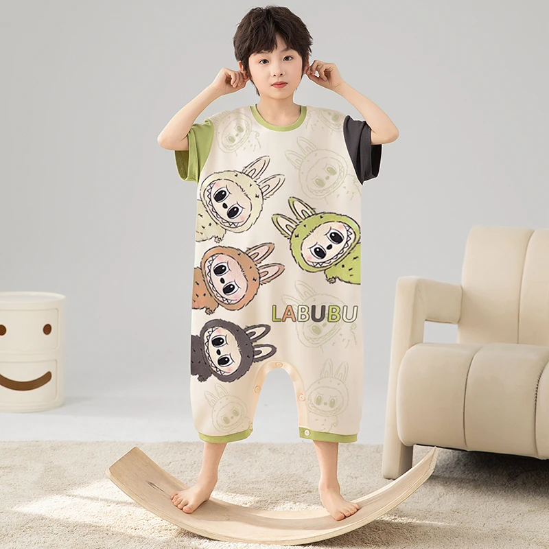 拉布布儿童连体睡衣薄款夏季小男孩短袖纯棉男童2025新款卡通睡袋