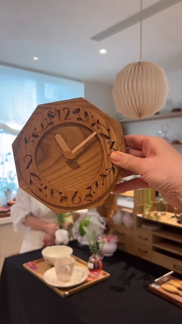 茶道摆件0000木头手工雕刻钟表8170