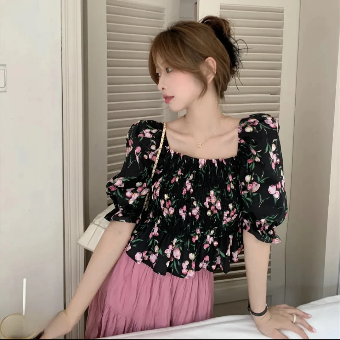 【6843】法式泡泡袖衬衫女新款设计感小众碎花甜美洋气收腰显瘦百搭