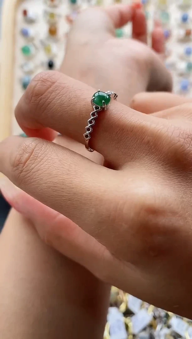 【闪购商品】翡翠戒指银S925镶嵌缅甸天然A货翡翠111 4+9