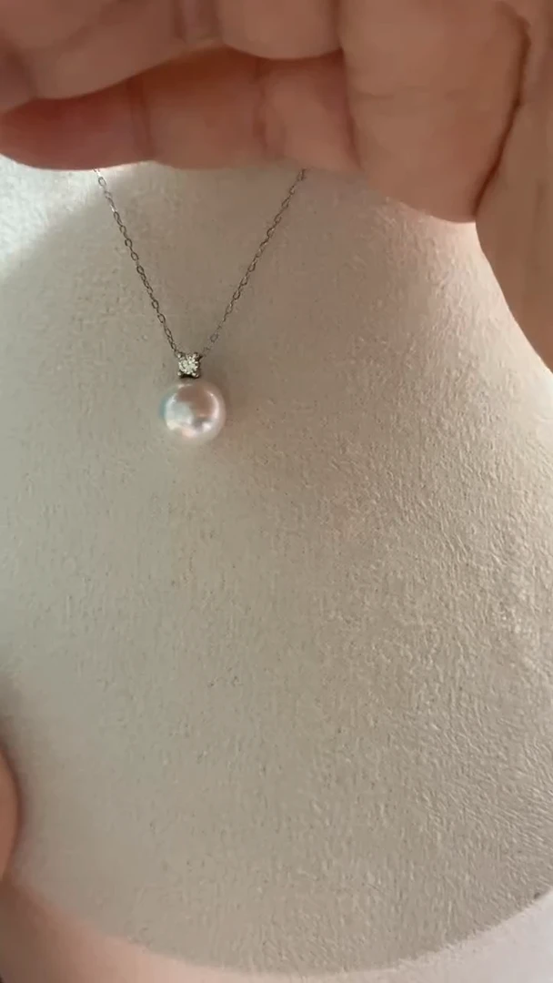 颈饰银S925镶嵌淡水珍珠9.9mm青光项链