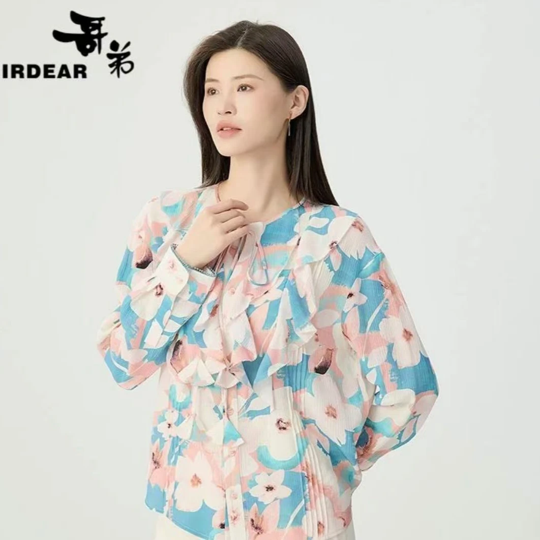 GIRDEAR/哥弟1301023 新款法式 浪漫荷叶边 气质时尚通勤长袖衬衫