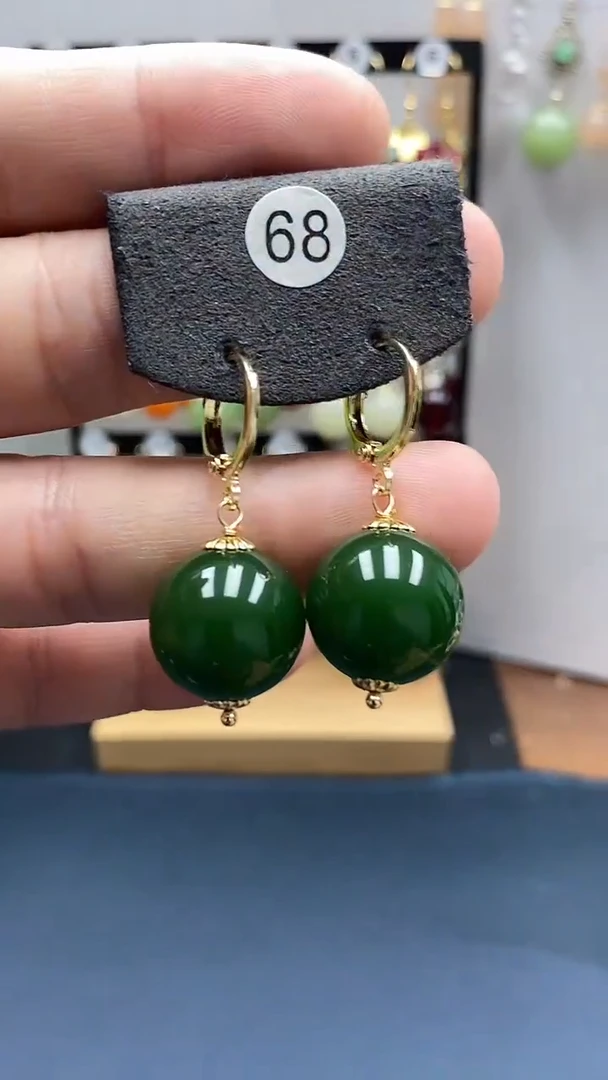 【闪购商品】和田玉银S925镀金镶嵌耳饰尺寸16mm耳扣22