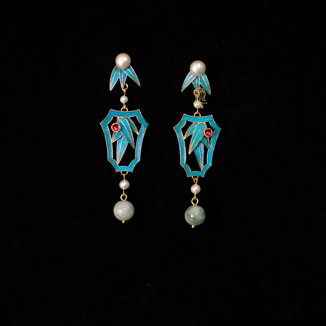 合金羽毛耳饰 殊宫竹叶耳坠