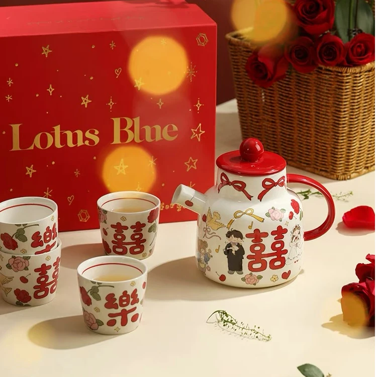 喜瓷新婚礼物闺蜜高级实用陶瓷水具套装礼盒送新娘新人订婚礼品