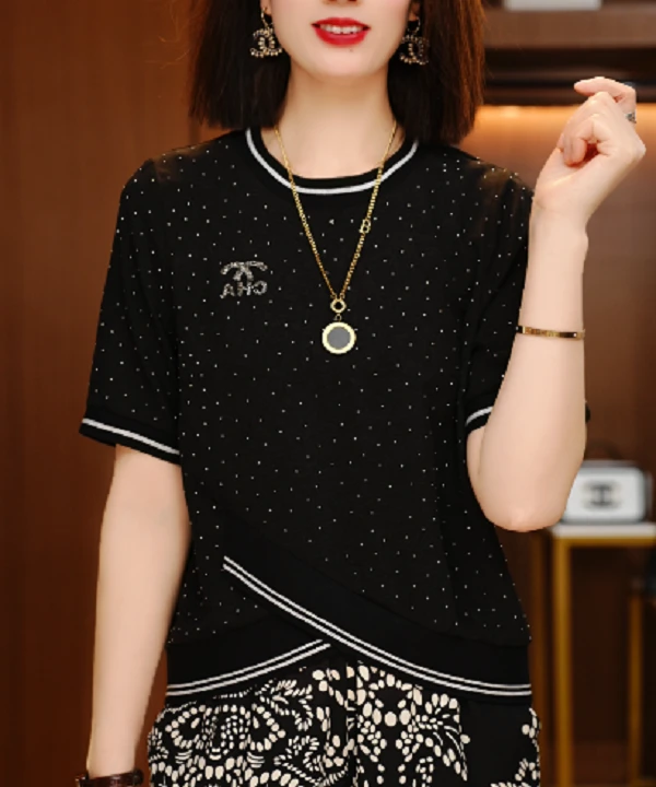 亮钻印花套装-新款2025时尚舒适百搭减龄优雅轻奢气质套装