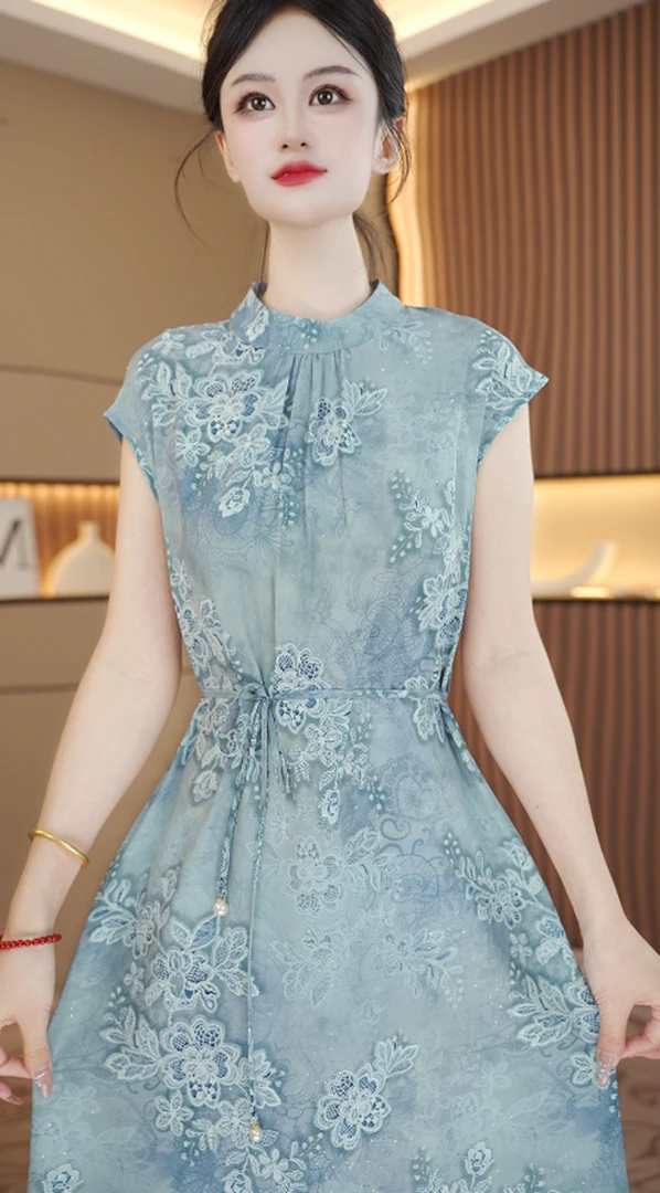 【送腰带】青花雅韵杭州原版正品2025夏季新款连衣裙15021 （冰冰）