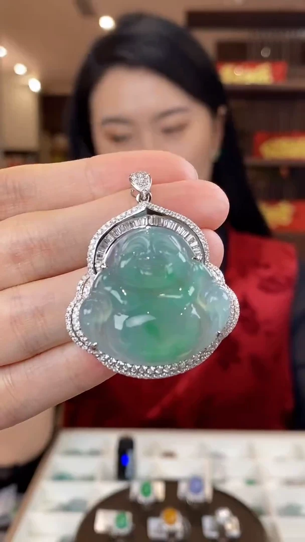 【闪购商品】翡翠吊坠(不含链)18K金镶嵌翡翠包镶佛公