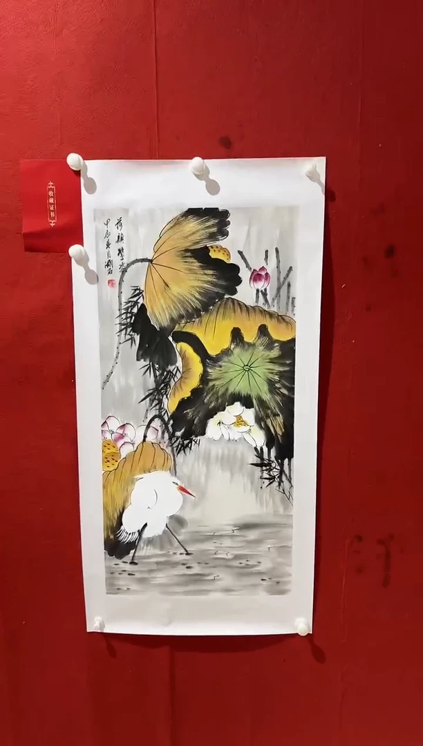 国画湖石   荷韵鹭影   4.5平尺