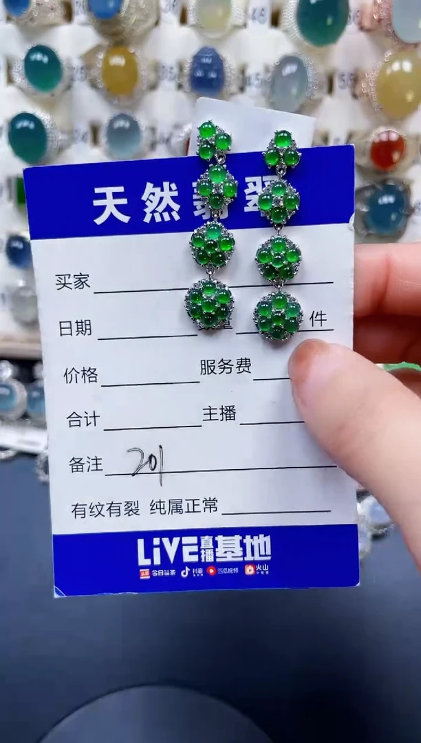 银S925镶嵌翡翠耳饰201