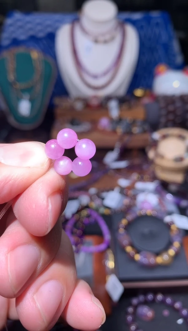 未镶嵌锂辉石圆珠紫锂辉圆珠五颗