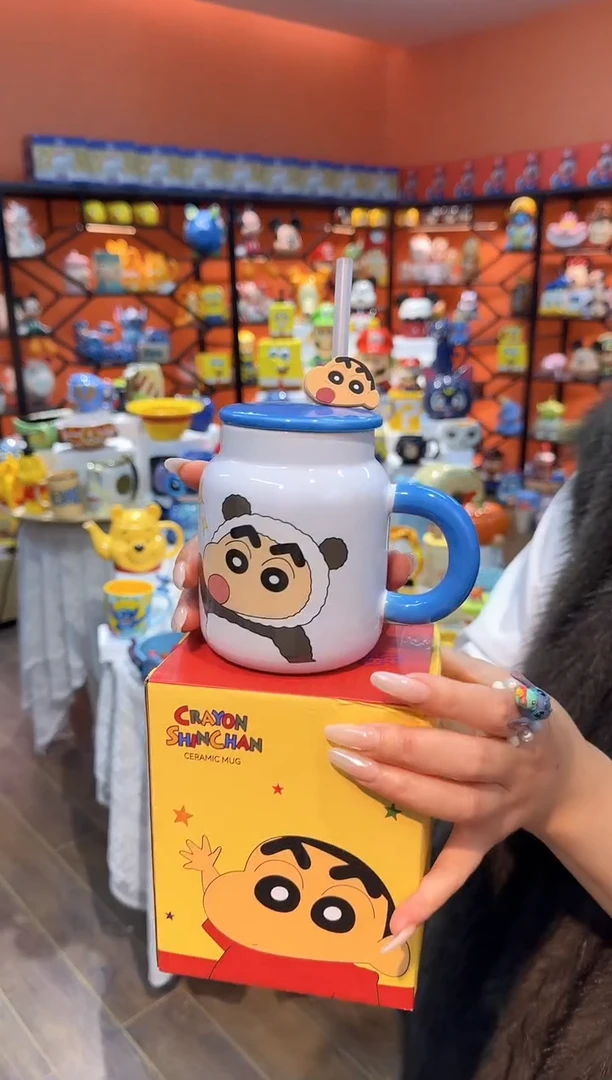 瓷片@@蜡笔小新熊猫吸管陶瓷杯