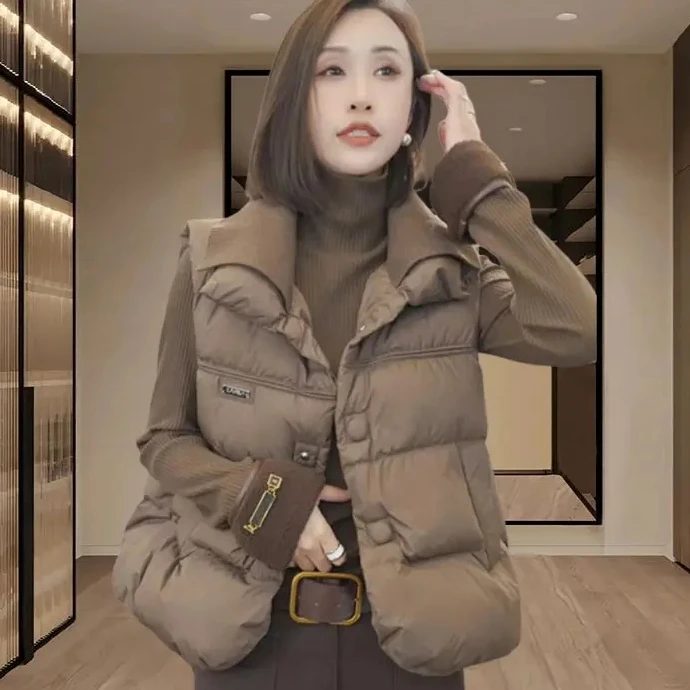 2025新款秋冬韩版针织领棉服马夹宽松外套短款加厚坎肩潮流减龄