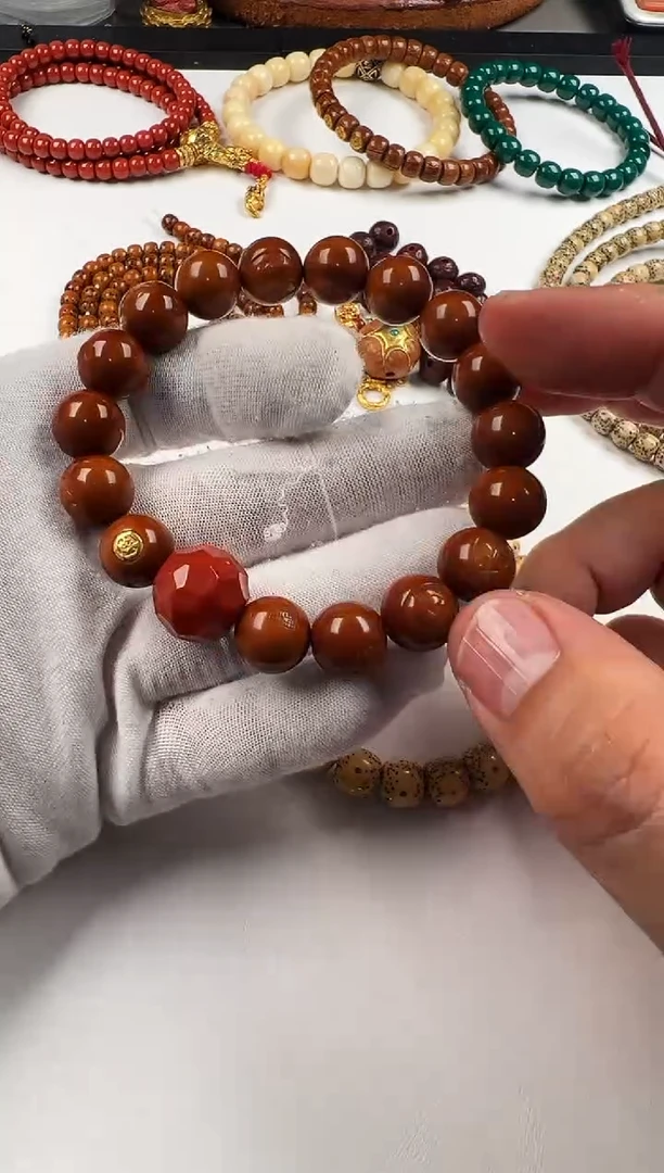 手串橄榄核足金镶嵌橄榄核