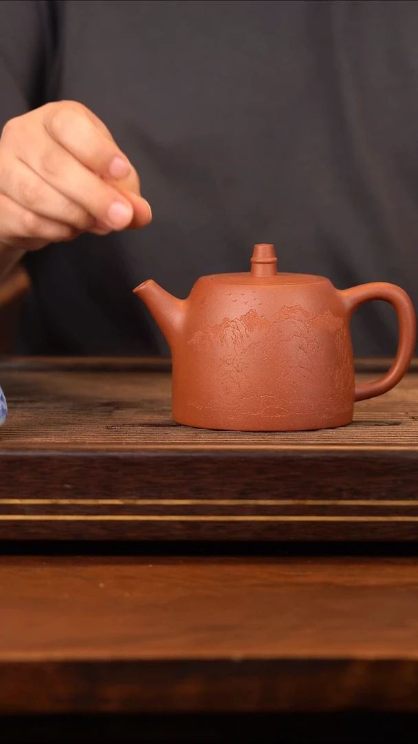 茶壶紫砂汉铎刻山水紫泥