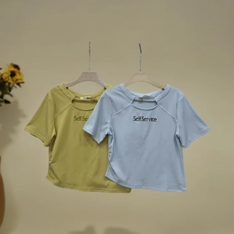 8458不规则刺绣字母T恤显瘦时尚百搭韩版T恤