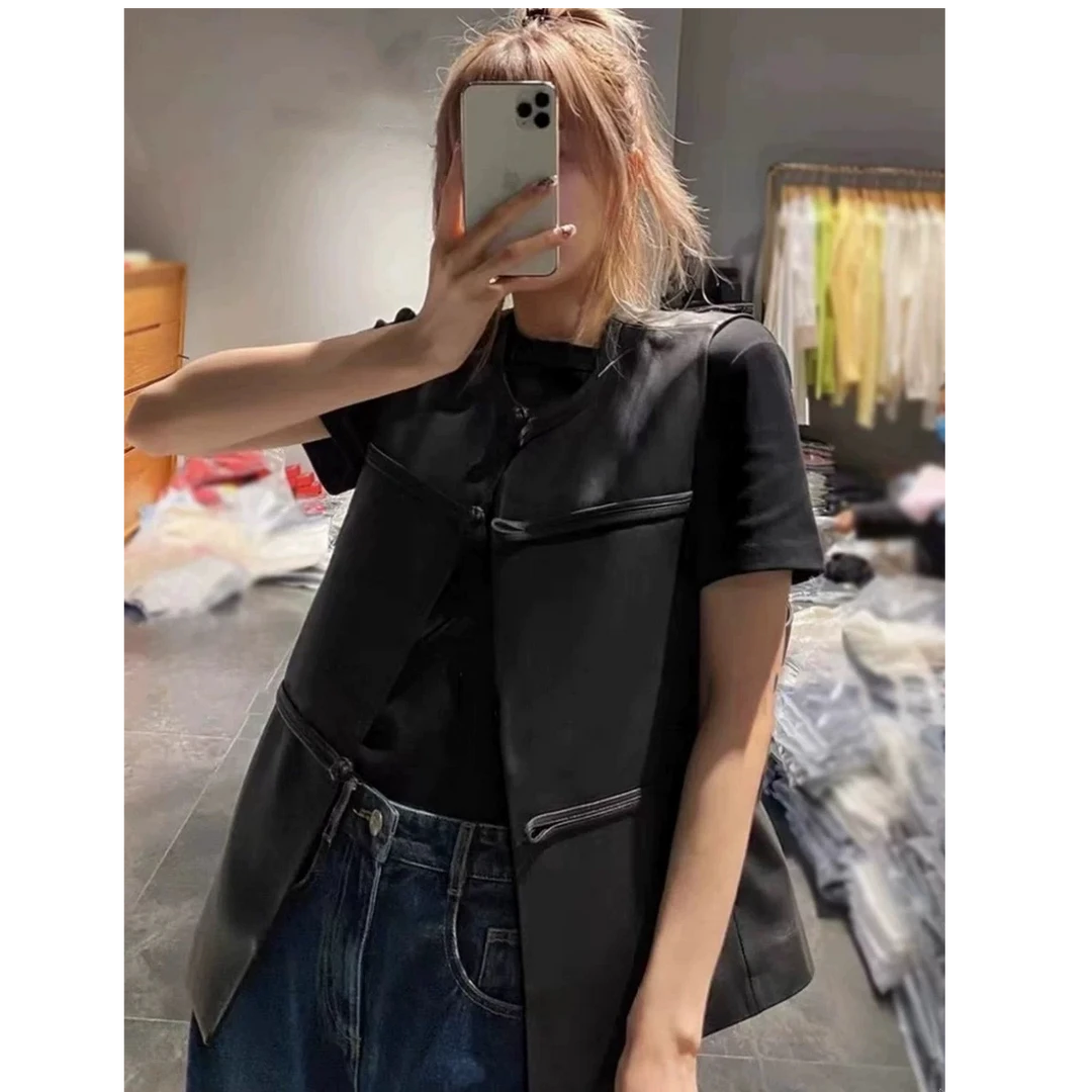 马夹女圆领春季传统中国风常规款时尚拼接潮流运动韩版百搭