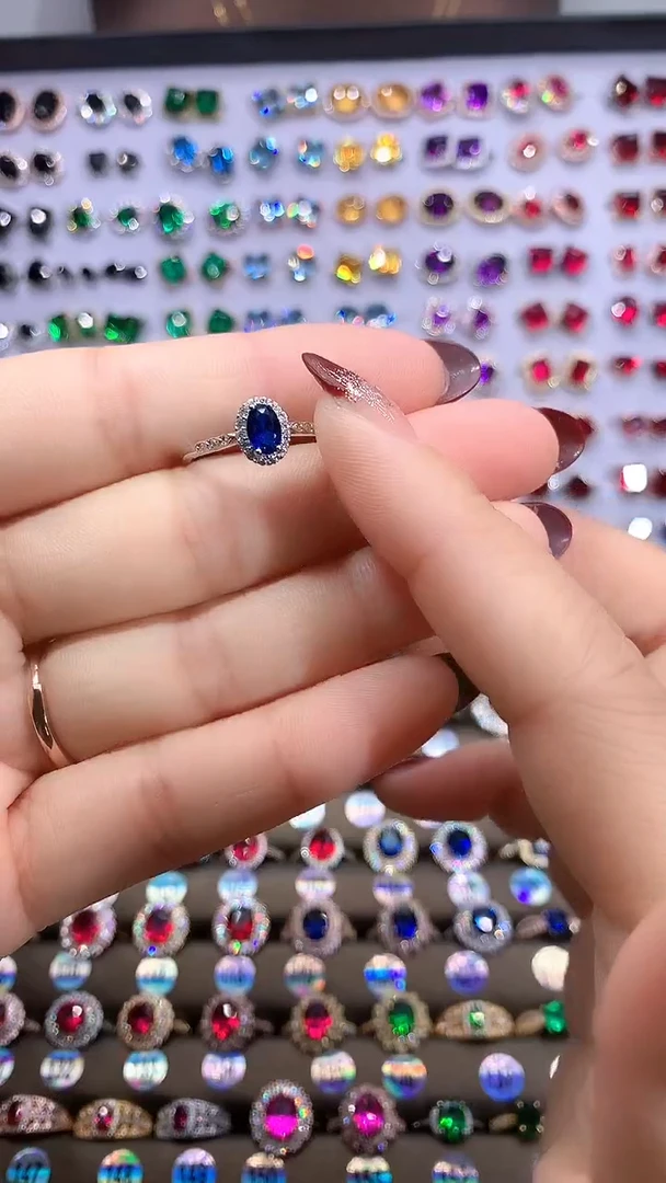 【闪购商品】蓝宝石戒指银S925镶嵌银色46