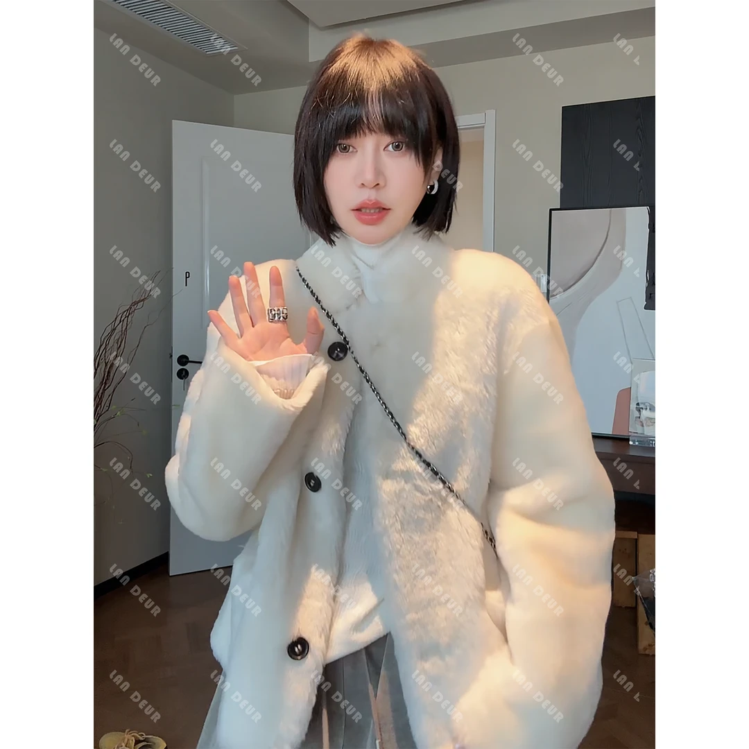 【冬日乐园】时尚百搭极简风气质单排扣皮草外套