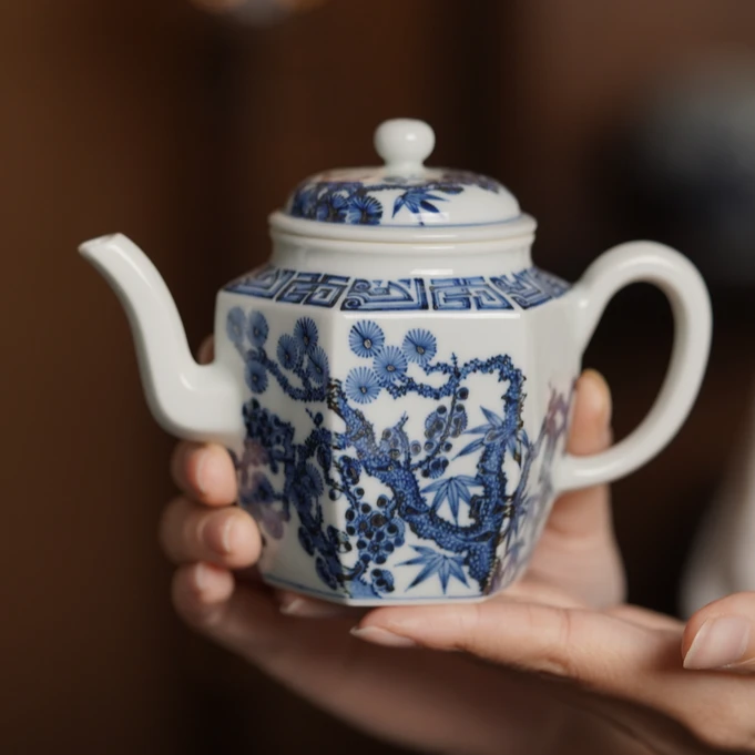 观山见物 仿明岁寒三友松竹梅六方壶 画篇精致典雅 茶桌百搭