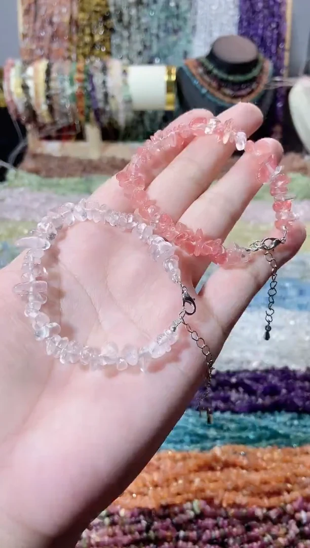未镶嵌珠宝半成品水晶粉水晶西瓜晶手链