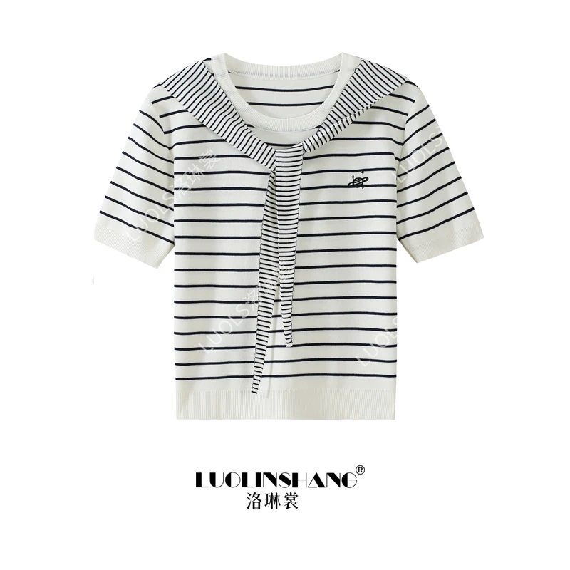 韩版休闲风莱赛尔天丝披肩连帽夏季针织短袖百搭两件套上衣女2564