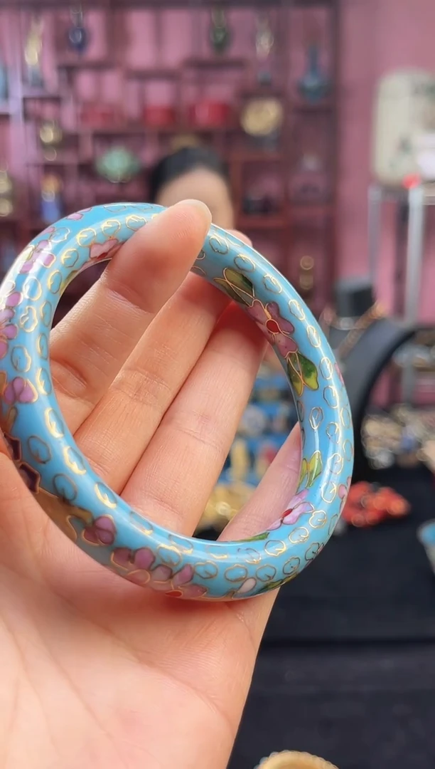 非遗 景泰蓝棍镯 55-60/1.2粗版 天蓝