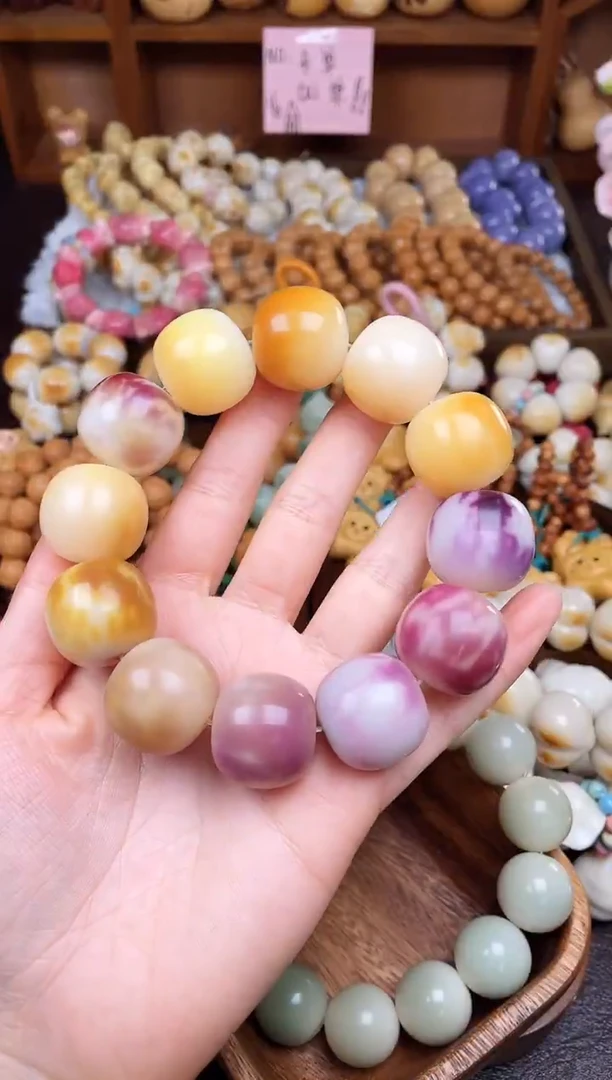 手串菩提根/象牙果WQ穿插色大卡圆珠单圈