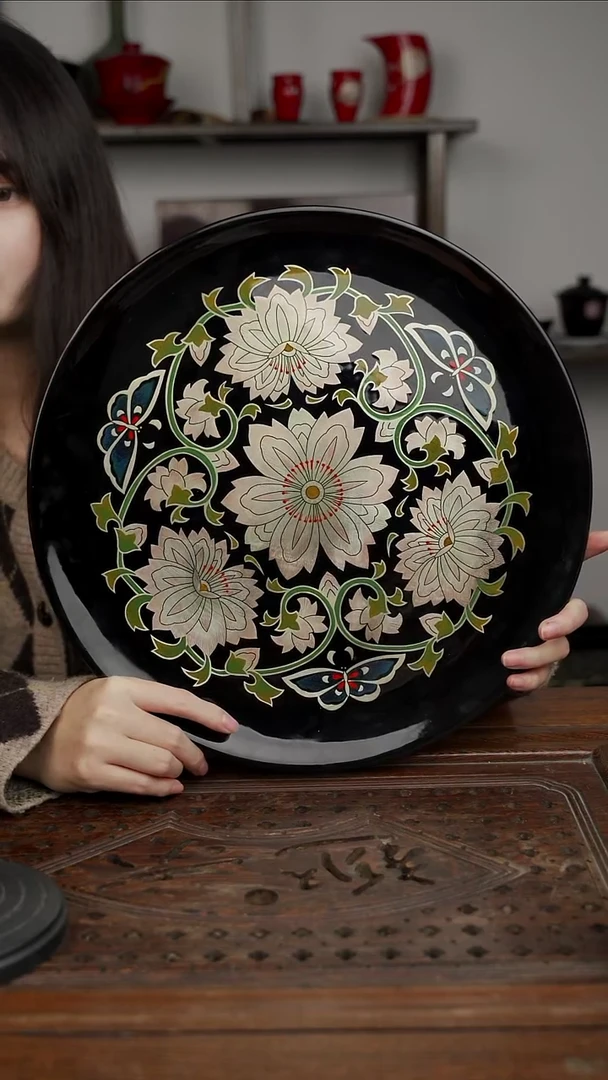 雕银丝光晕彩蝶恋花圆盘（大号）35