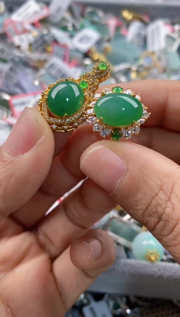 银S925镶嵌戒指翡翠222      7