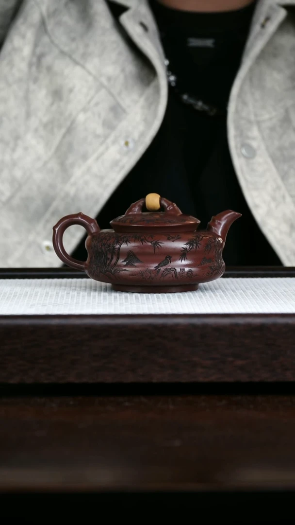 茶壶紫砂底槽清双线竹鼓260cc