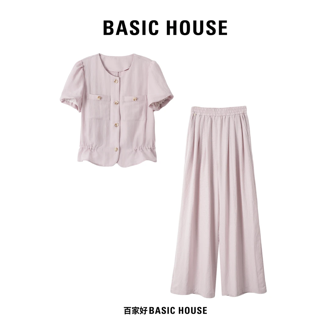 Basic House/百家好2025夏季新款小香风高腰花边减龄套装F712 XY