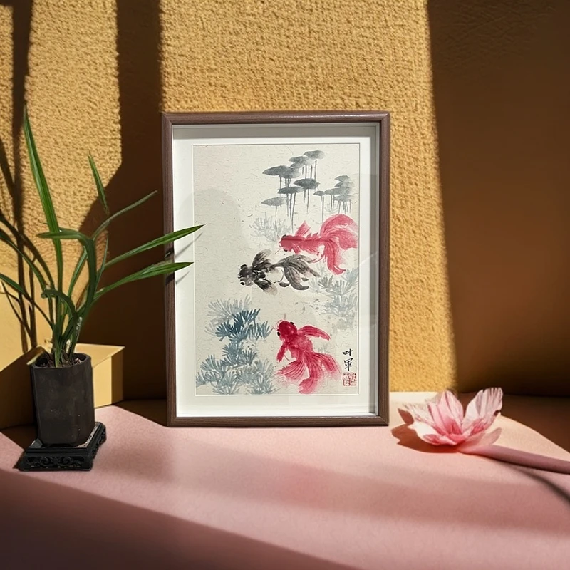 韦叶军老师-44*31.7cm-大写意花鸟金鱼-家居挂画摆件 A76