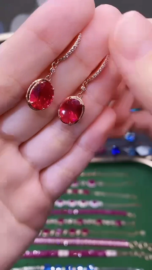 银S925镶嵌耳饰红宝石156