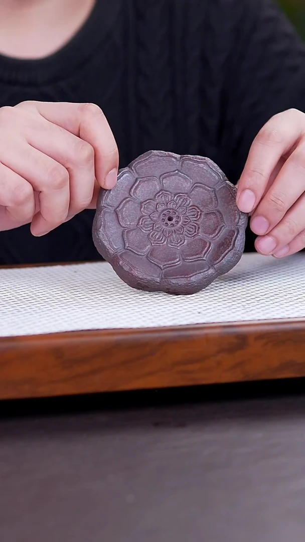 茶杯紫砂紫泥 莲花瓣 香插