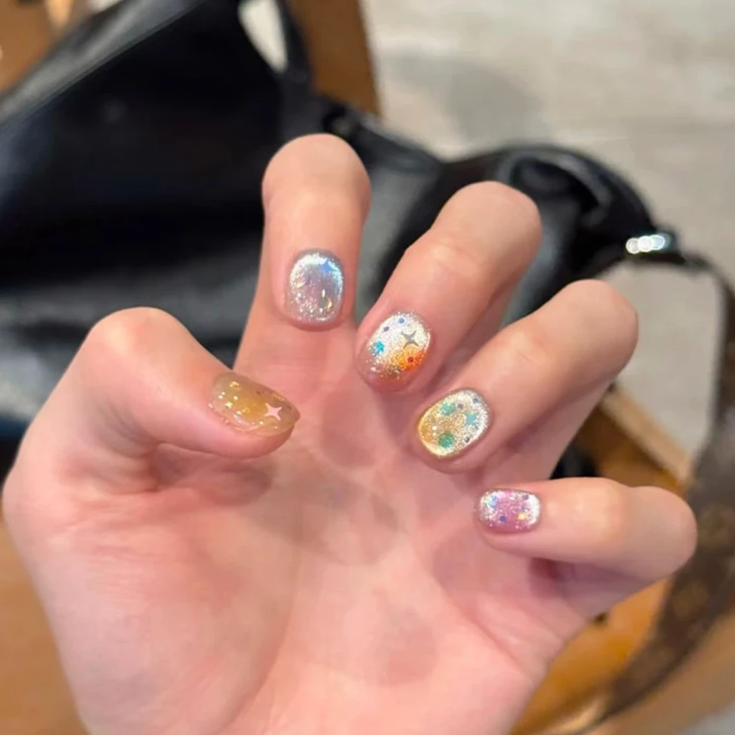 【糖果夏日】SL新款糖果缤纷爆闪猫眼甜酷亮片晕染纯手工穿戴甲