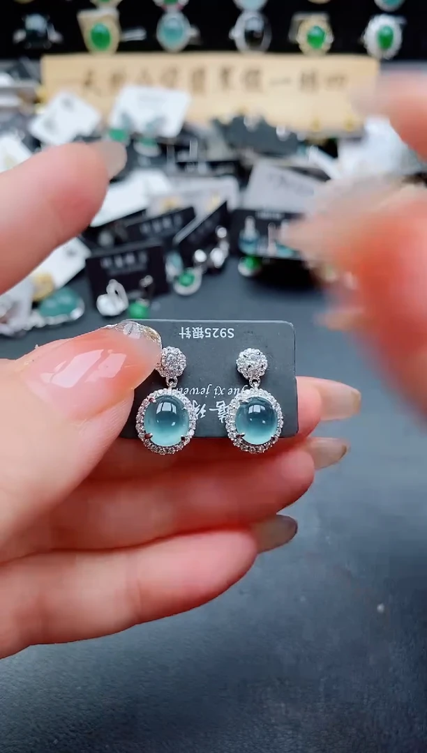 银S925镶嵌翡翠耳饰50800