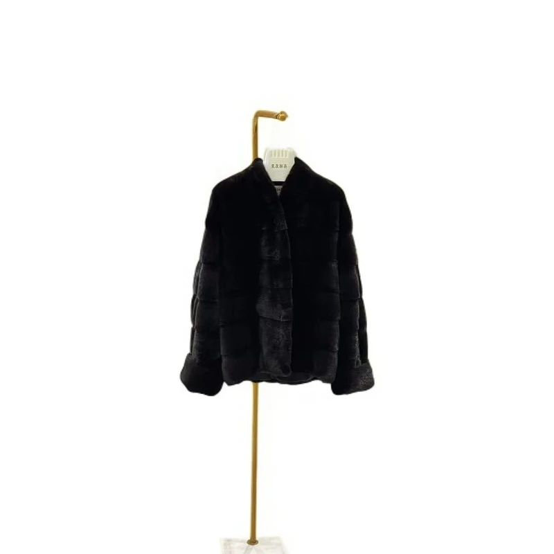 【529】宝嘉美本色黑金挽袖横排女士水貂潮牌皮草女