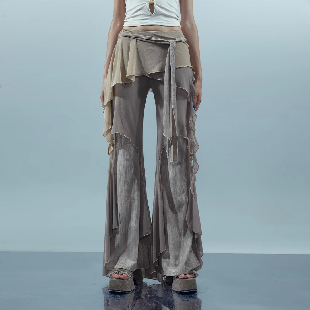 NN-NORTH NODE 多种面拼接遮跨显瘦阔腿裤