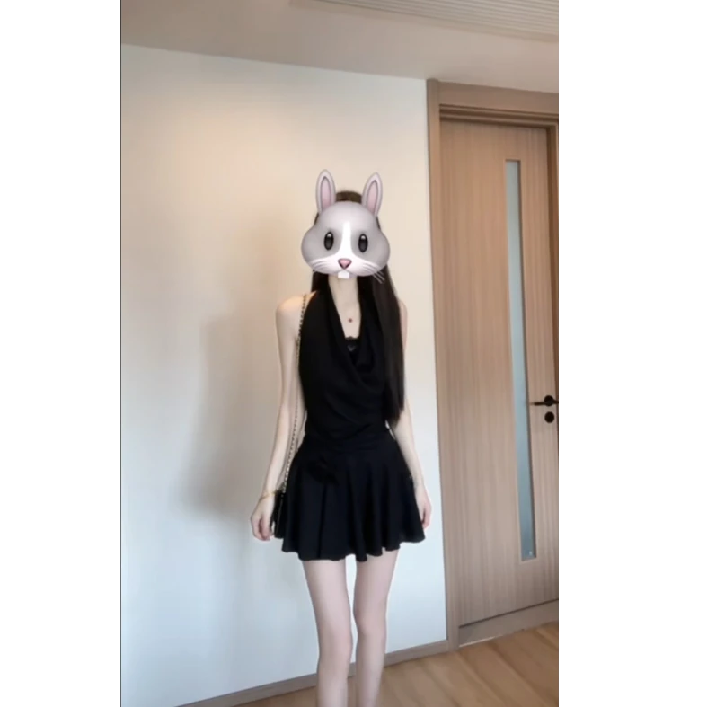 【暗夜精灵】夏季新款挂脖连衣裙春夏修身高腰显瘦纯欲性感辣妹风女