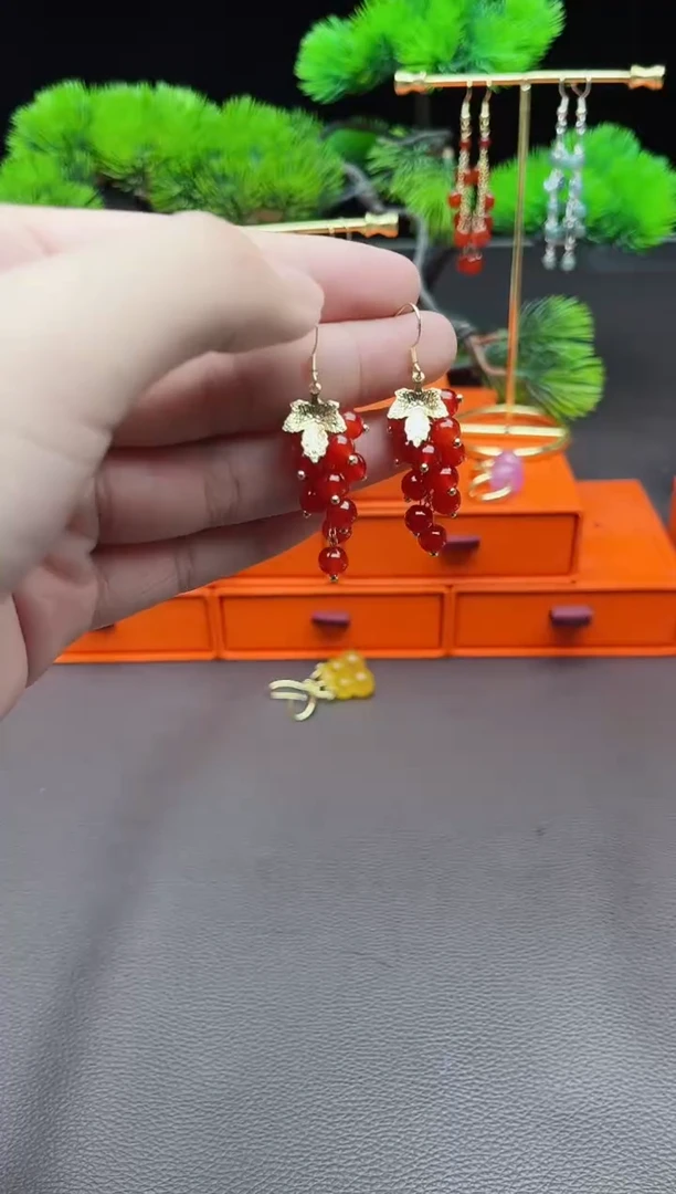 玛瑙/玉髓耳饰银S925镶嵌330