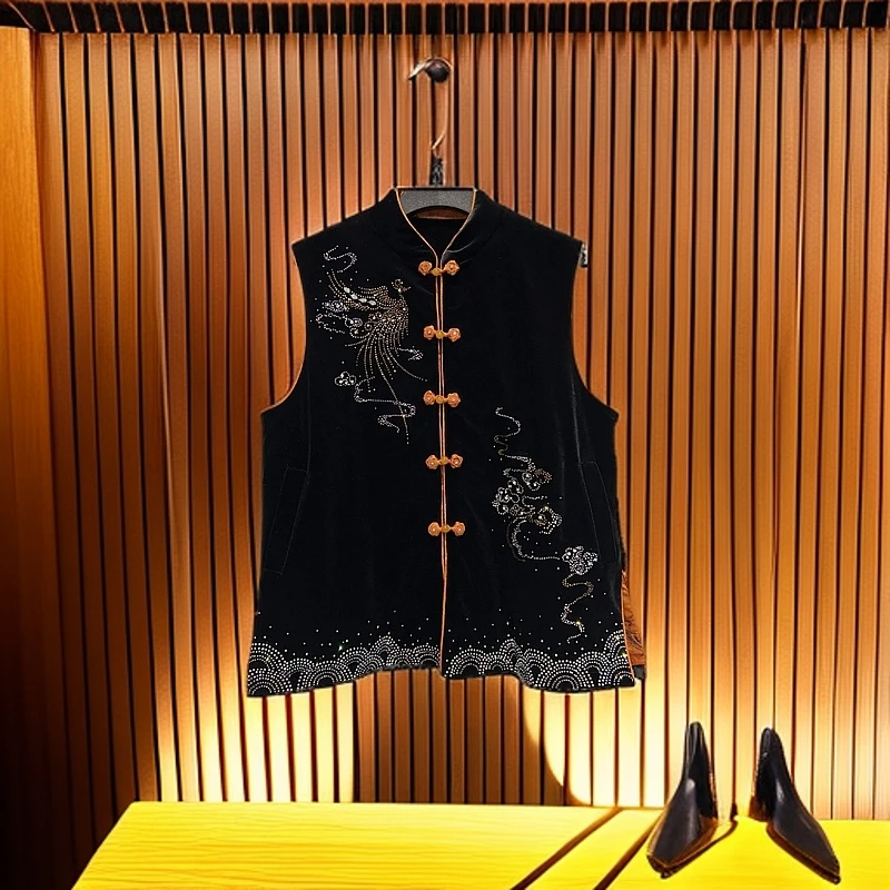 K889162设计师时尚洋气轻奢复古气质中式立领中老年妈妈装马夹