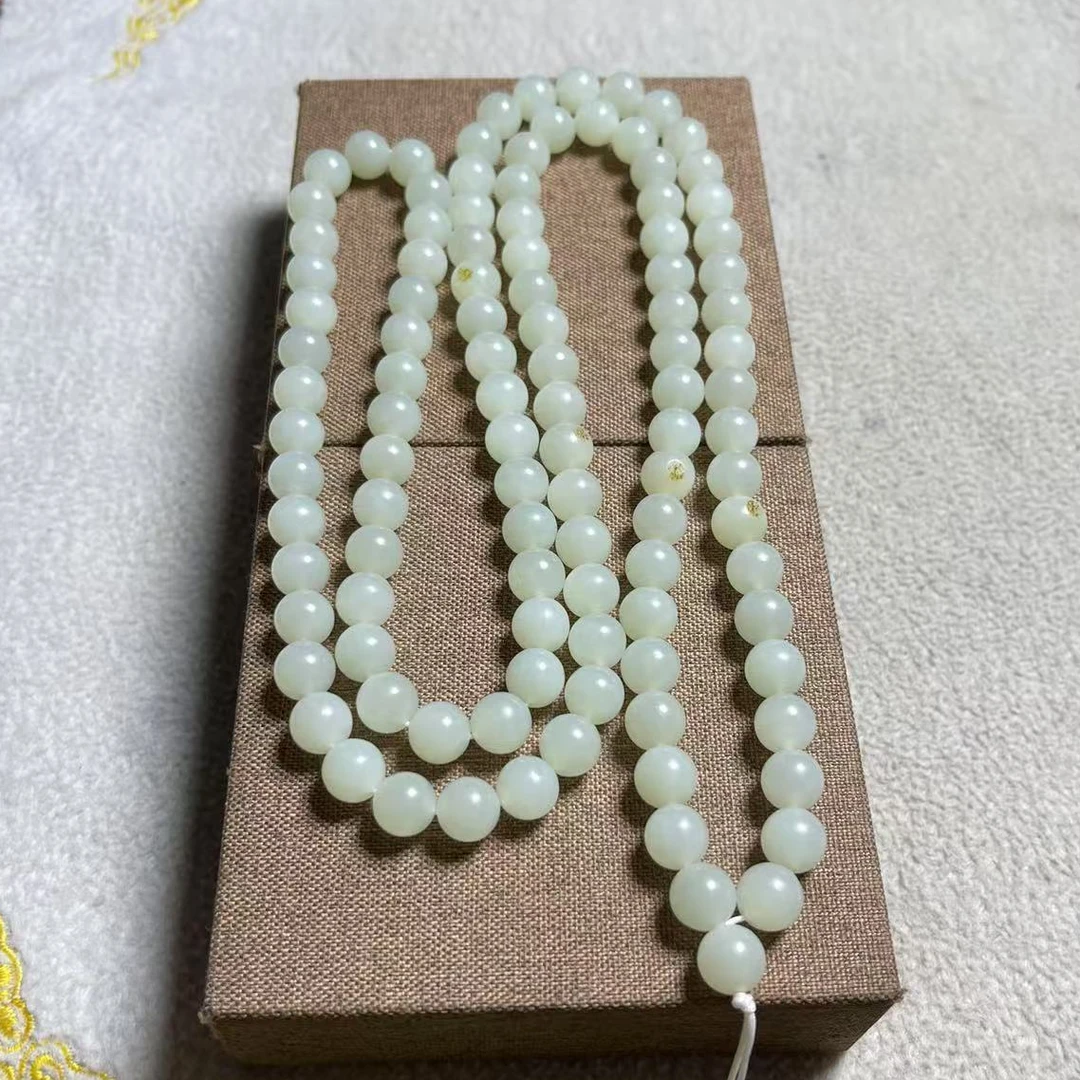 天然新疆和田玉10毫米圆珠108颗项链佛珠手链手串念珠佛珠颈饰