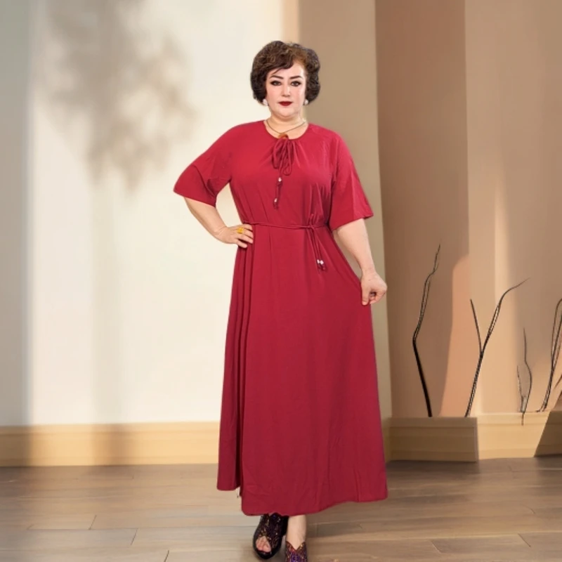 《555》新疆包邮连衣裙大码加大加宽夏季舒适凉快妈妈装