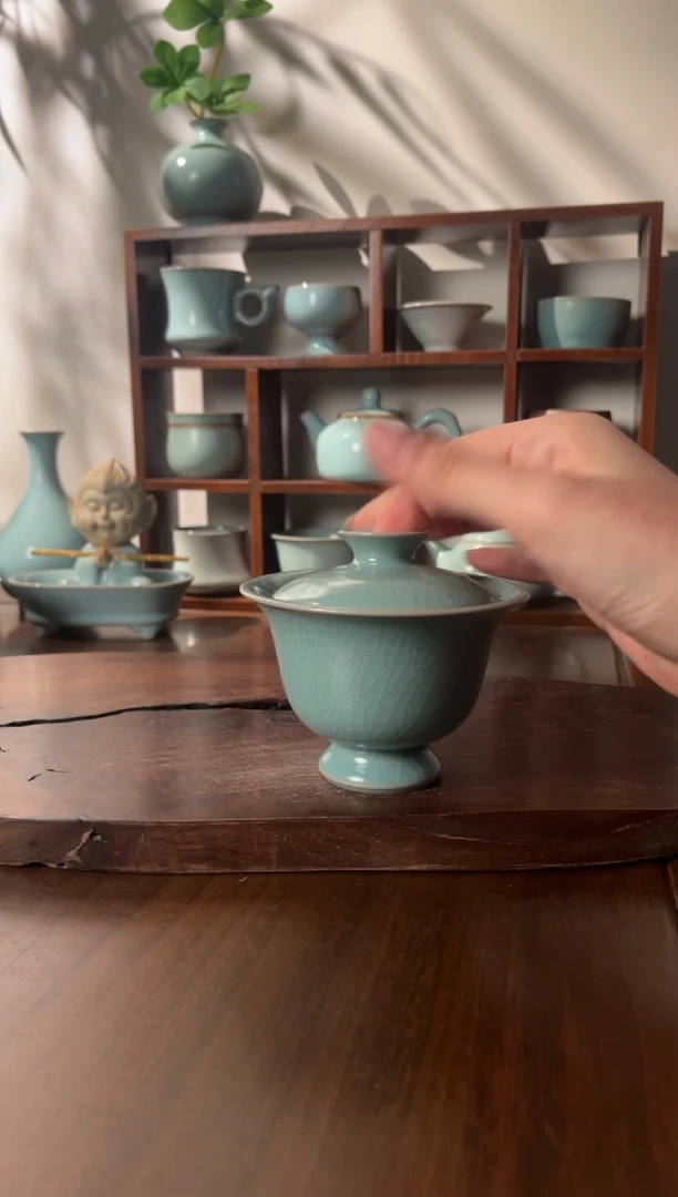 【闪购商品】杯清凉寺仿古釉色元宝二才盖碗