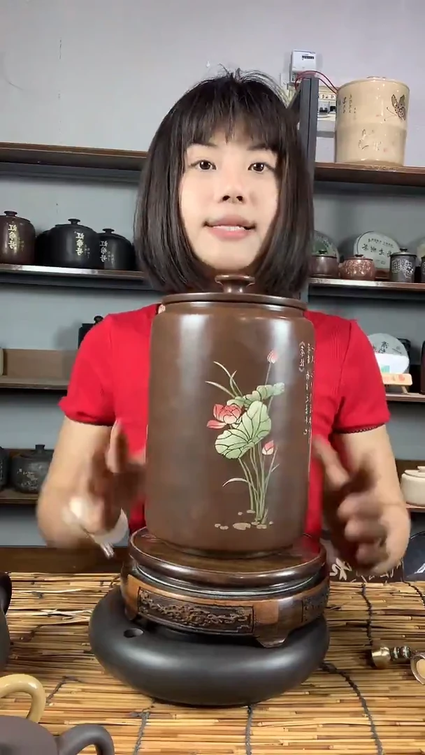 罐微瑕建水紫陶手工彩填茶罐