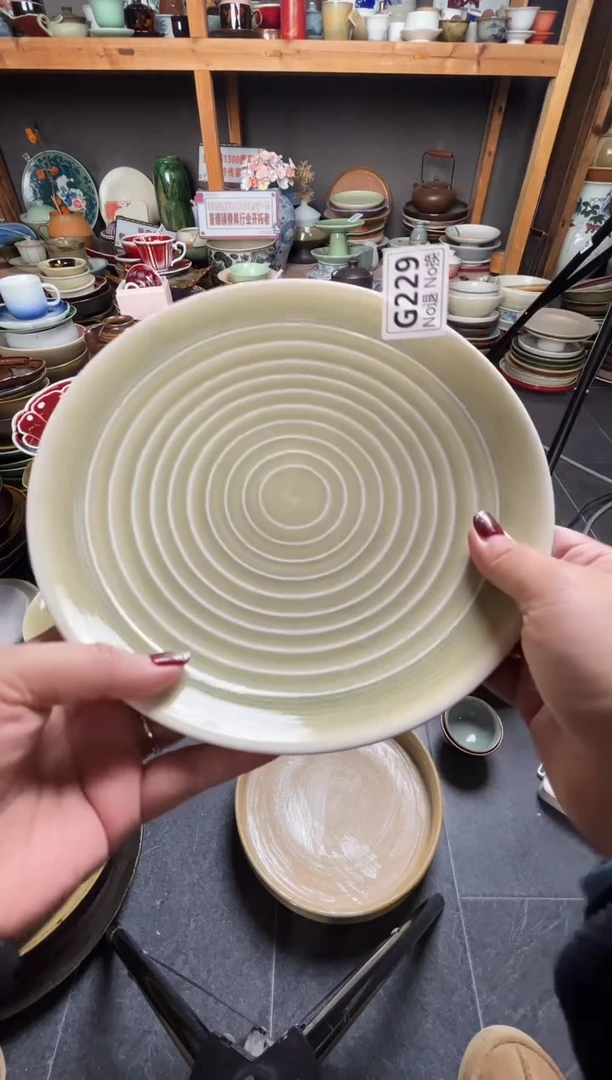 瓷片慢*?g229绿色螺纹碟微瑕