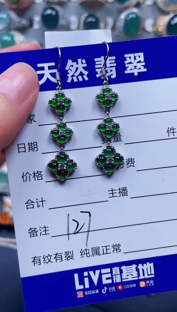 银S925镶嵌翡翠耳饰127