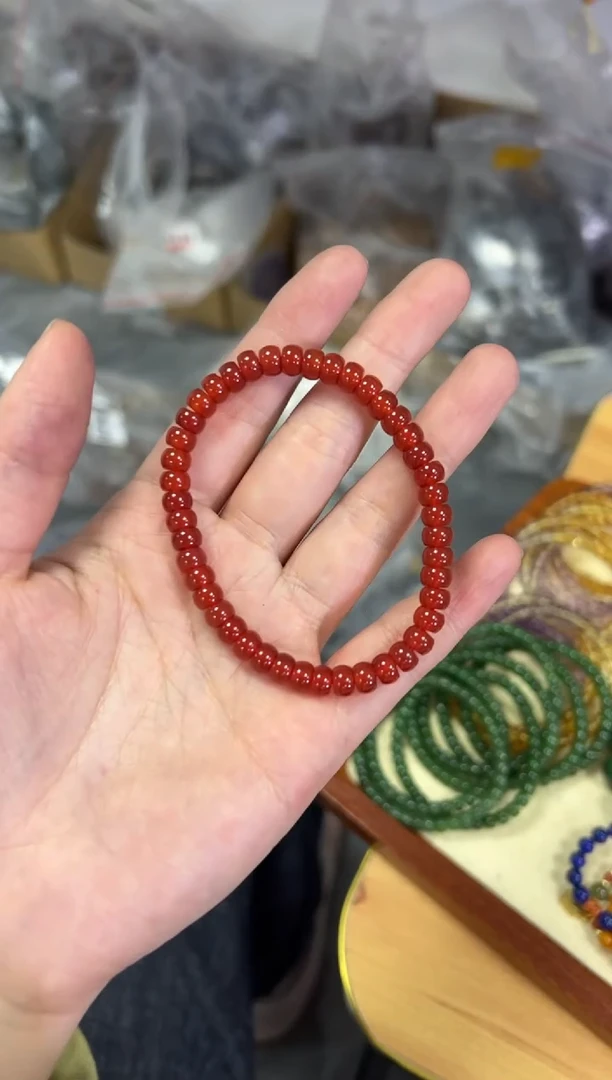 【闪购商品】玛瑙/玉髓手链未镶嵌冰红玛瑙精工药片珠手链[0773]